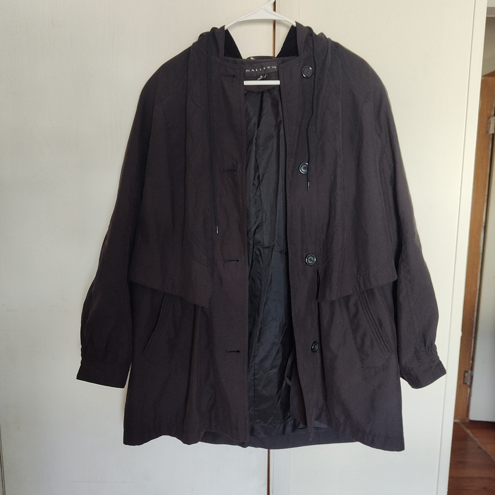 Women's Gallery Black Rain/Trench Coat with Hood